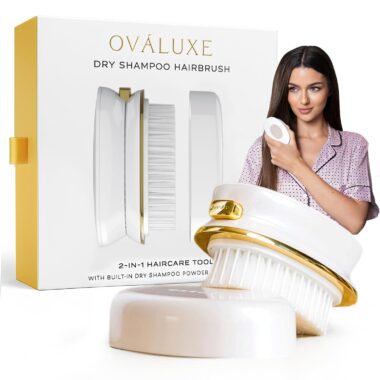 DARCASE Ovaluxe Refillable Dry Shampoo Hair Brush – Pre-Filled with 30ml Fragrance-Free Hair Powder – 2-in-1 Brush with Built-In Dispenser – Compact Travel Size Brush & Hair Care Tool for Women & Men
